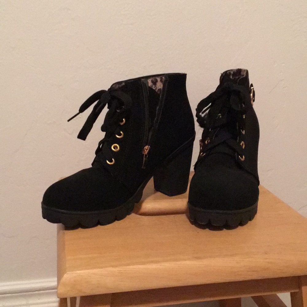 Black lace-up booties
